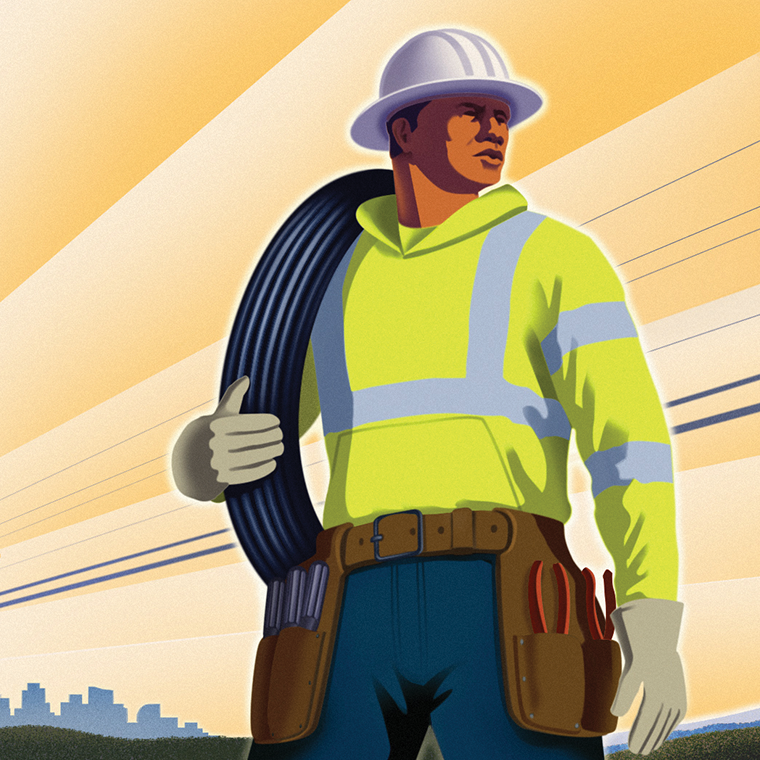 Reliable Website cover featuring worker in WPA style illustration